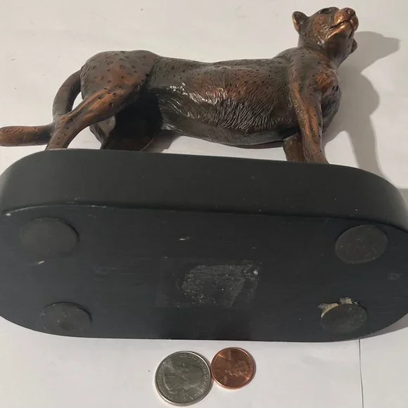 Vintage Copper Metal Statue Sculpture Leopard, Big Cat, Wildlife, Heavy Duty, 9"